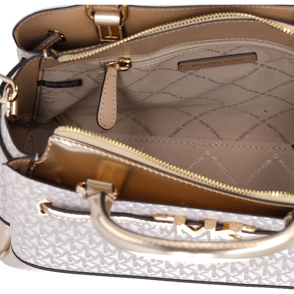 Michael Kors Reed Large Belted Satchel Vanilla MK Signature Pale Gold - Picture 6 of 6